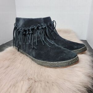 Ugg Shenendoah Black Fringe Suede Moccasins 1012502 Ankle Boots Shoes Si…